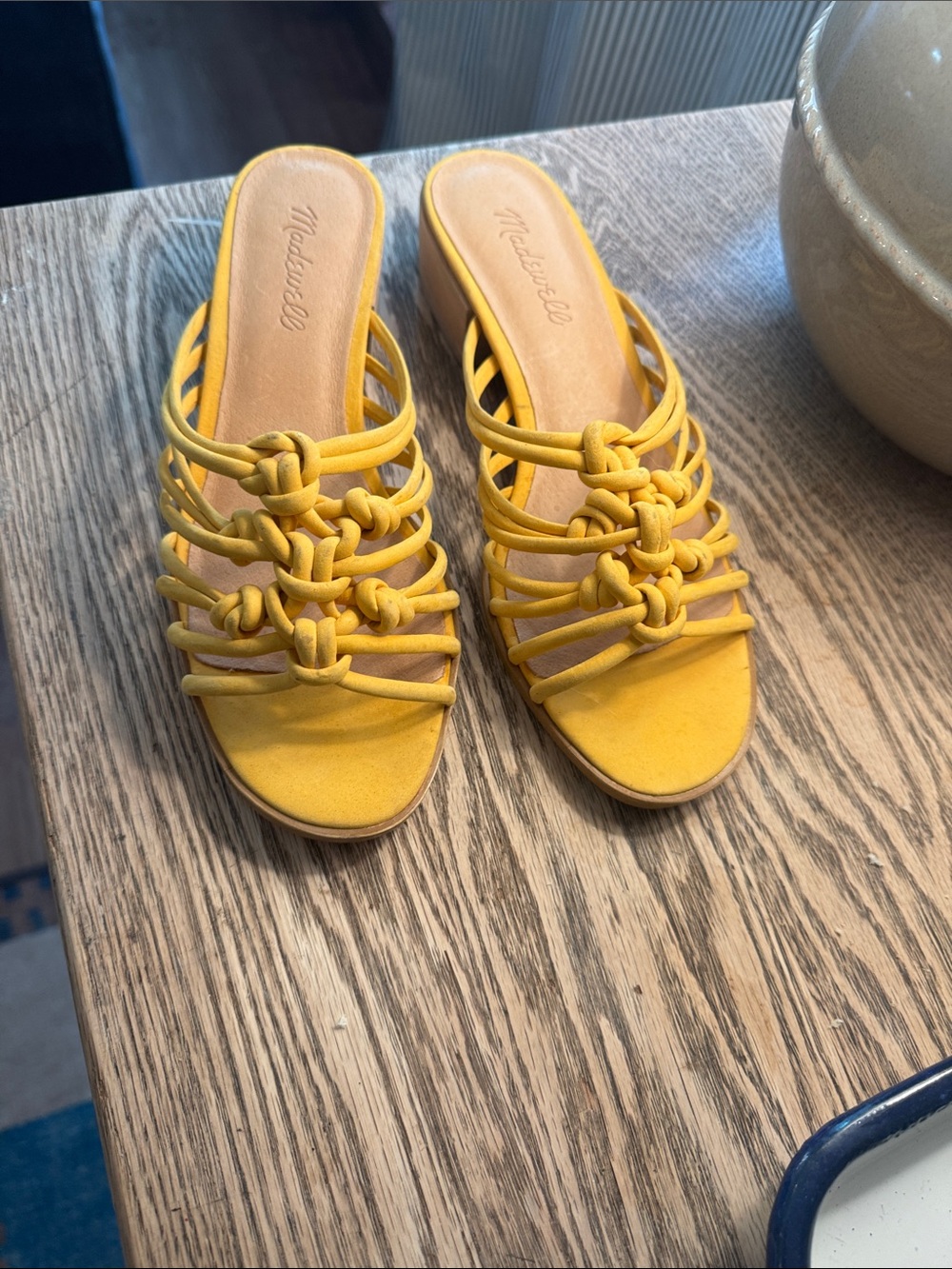 Madewell Bright Yellow Knotted Strappy Slide Sandals